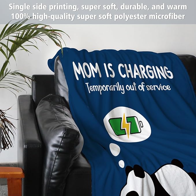 Craftique Gifts for Mom Birthday Christmas- Funny Soft Mom is Charging Blanket- New Moms Gifts for Women, Practical Blanket Throw for Napping Travel, 60”×50”