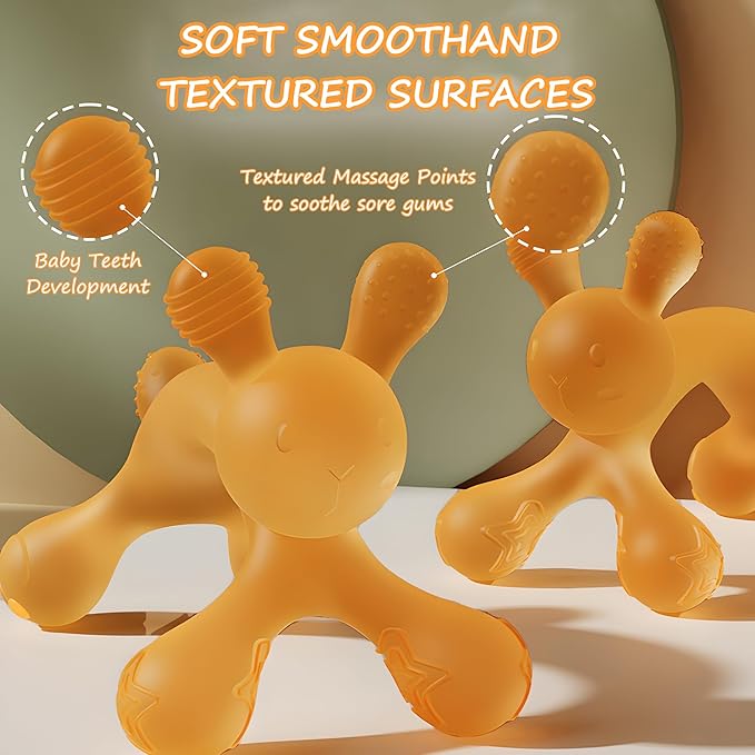 WAJIAYON Easter Bunny 2 Pack Amber Oil Baby Teething Toys for Babies,Silicone Baby teethers for Babies 3-6 Months,Freezer BPA Free Soft and Textured Chew Infant Toys Easter Gifts for Boys and Girls