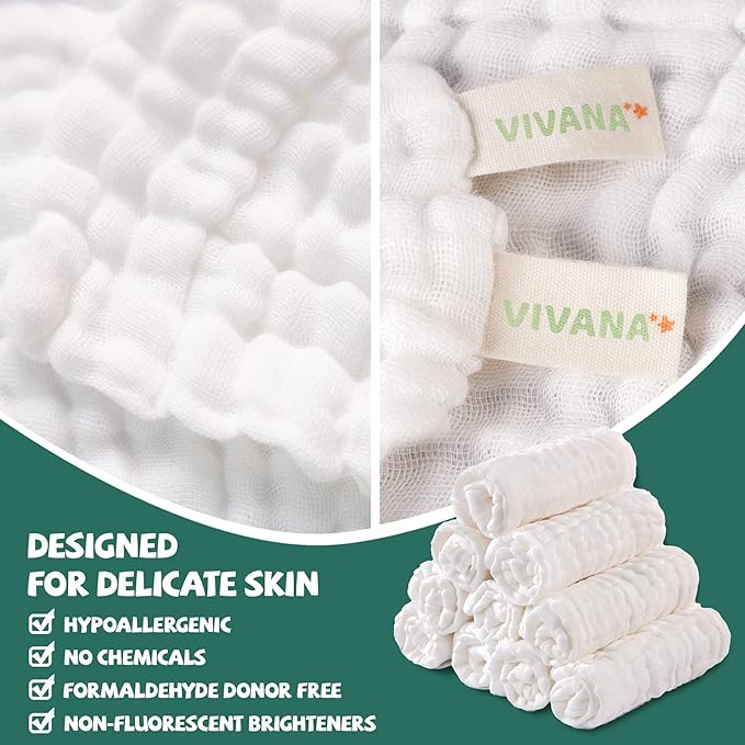 Baby Muslin Washcloths -6 Layer Soft Absorbent Face Towel - Natural Newborn Wipes for Delicate Skin - Baby Registry as Shower