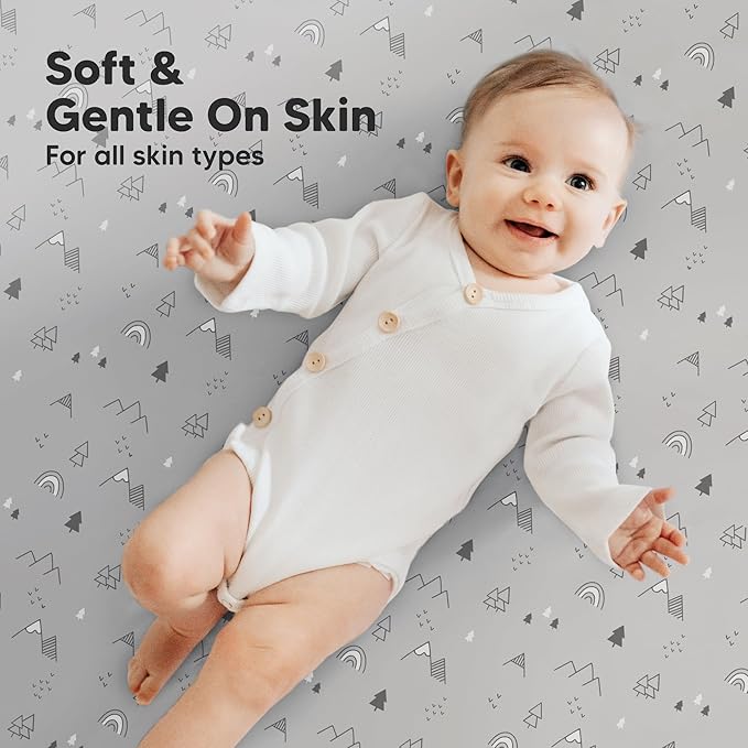 2-Pack Mini Crib Sheets Fitted - 38x26 Pack N Play Sheets for Pack and Play Mattress, Organic Cotton, Soft & Breathable Playard Bedding, Neutral Mini Toddler Bed Cover for Boys, Girls (Woodland)