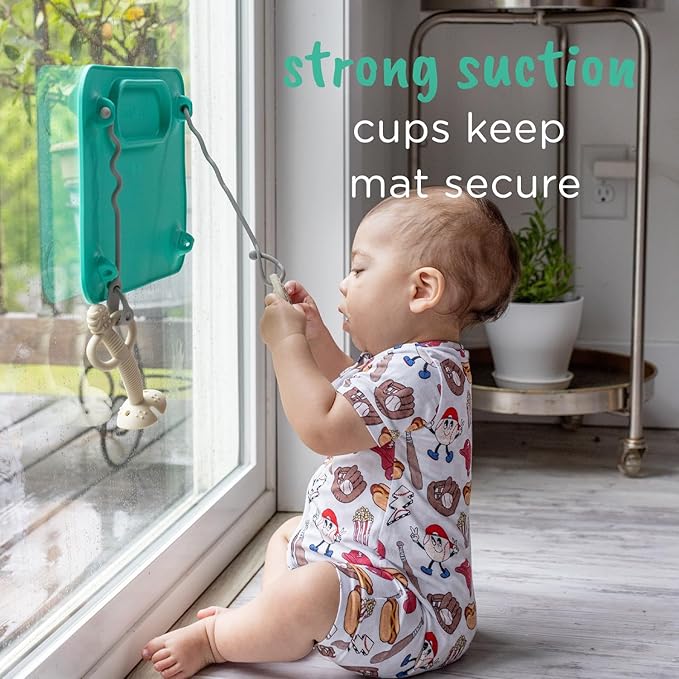 BUSY BABY Silicone Mat - New and Improved Suction Cups, 4 Straps to Secure Baby Essentials, Self Feeding, Baby Led Weaning, Travel Sleeve Included (Blue)