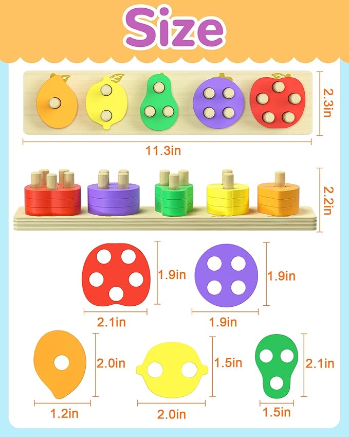 Montessori Toys for 1 2 3 Year Old Boy Girl, Toys for Ages 2-4 Toddlers Kids Baby, 1 2 Year Old Boy Girl Birthday Gifts, Wooden Learning Puzzles Shape Sorter Toy for Toddlers