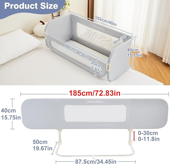 Ciilee Baby Bed Rail for Toddlers Extra Large 72.83" L Kids Rails Guard for Twin, Full, Queen, King Bed Adjustable Children Side Railing Safety Bedrail Foldable Barandas para Camas de Niños (Grey