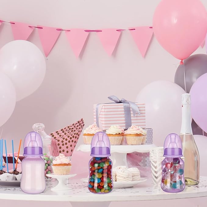 30 Pcs Baby Shower Favors Party Game Mini Baby Bottles Gift Sets for Baby Shower Boy Girl Gender Reveal Birthday Party Supplies Gift (Purple)