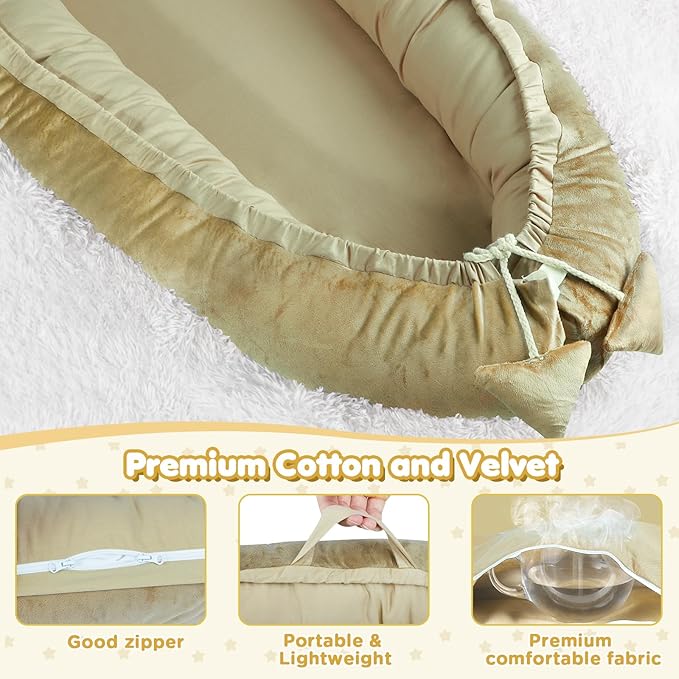 Baby Lounger - Baby Lounger for Newborn 0-24 Months, Breathable and Soft Cotton and Velvet Cover Baby Nest, Portable Cozy Infant Lounger for Home and Travel, Ideal Baby Essentials & Shower Gifts