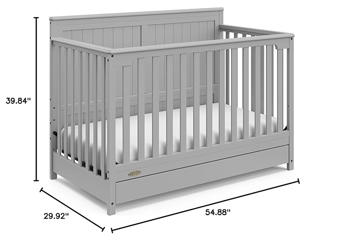 Graco Hadley 5-in-1 Convertible Crib with Drawer (Pebble Gray) – GREENGUARD Gold Certified, Crib with Drawer Combo, Full-Size Nursery Storage Drawer, Converts to Toddler Bed, Daybed