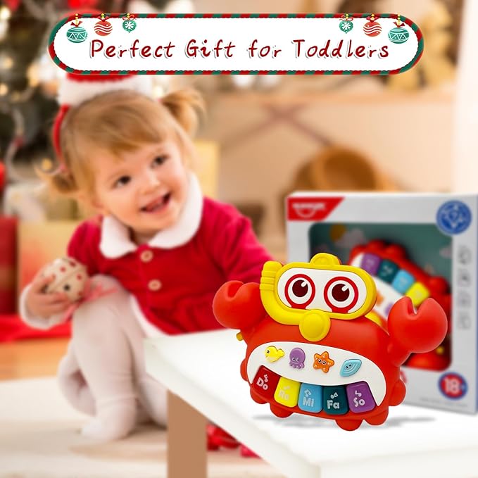 Baby Musical Toys Piano for 2 Year Old Girls Boys Age 2 Light Up Music Learning Toys for Toddlers 3 Easter Gifts Infant Baby 18 Month (Crab)