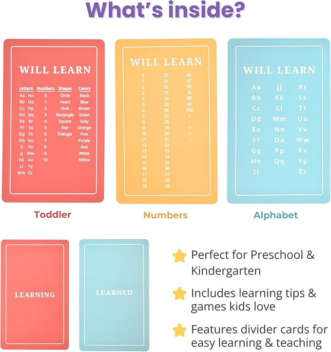 176 Prek Flashcards | Learn to Read and Count | Ages 2-5 | Preschool - Kindergarten | Letter Numbers Shapes Colors | Brainstrong Premium Flash Cards | Preschool Learning Esssentials in Three Decks