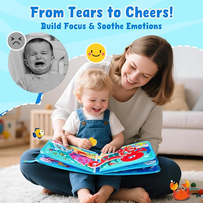 JoyCat Ocean Busy Book for Toddlers 1-3 - Travel Toy Activity Book for 1 2 3 Year Old Boys Girls, Educational Travel Toy with Sea Animals & Life Skills, Toddler Birthday Gift, Autism Sensory Toys