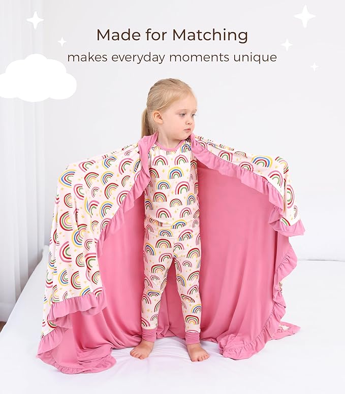 Premium Baby Blanket for Girls, Stretchy Quilt, Soft Crib Bedding for Newborn Baby and Toddler, Ruffle Nursery Blanket for Kids, Viscose Made from Bamboo, 50''x50'' Rainbow