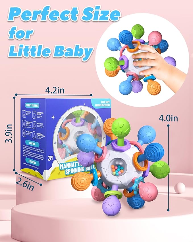 Baby Teething Toys for 0-6 6-12 Months Ages 0-2, Tummy Time Montessori Toys for Babies 0 3 6 9 12 18 Months, Newborn Infant Sensory Toys, Baby Shower Gifts for Boys Girls