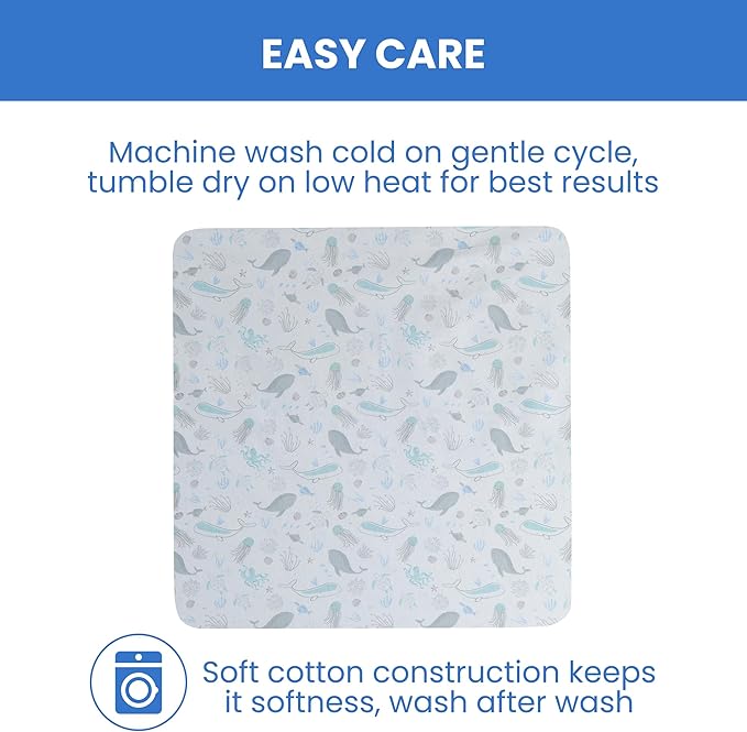 Delta Children 100% Organic Jersey Cotton Baby Receiving Blankets for Girls and Boys – 30x40 Inches - GOTS Certified (Pack of 2), Sea Life