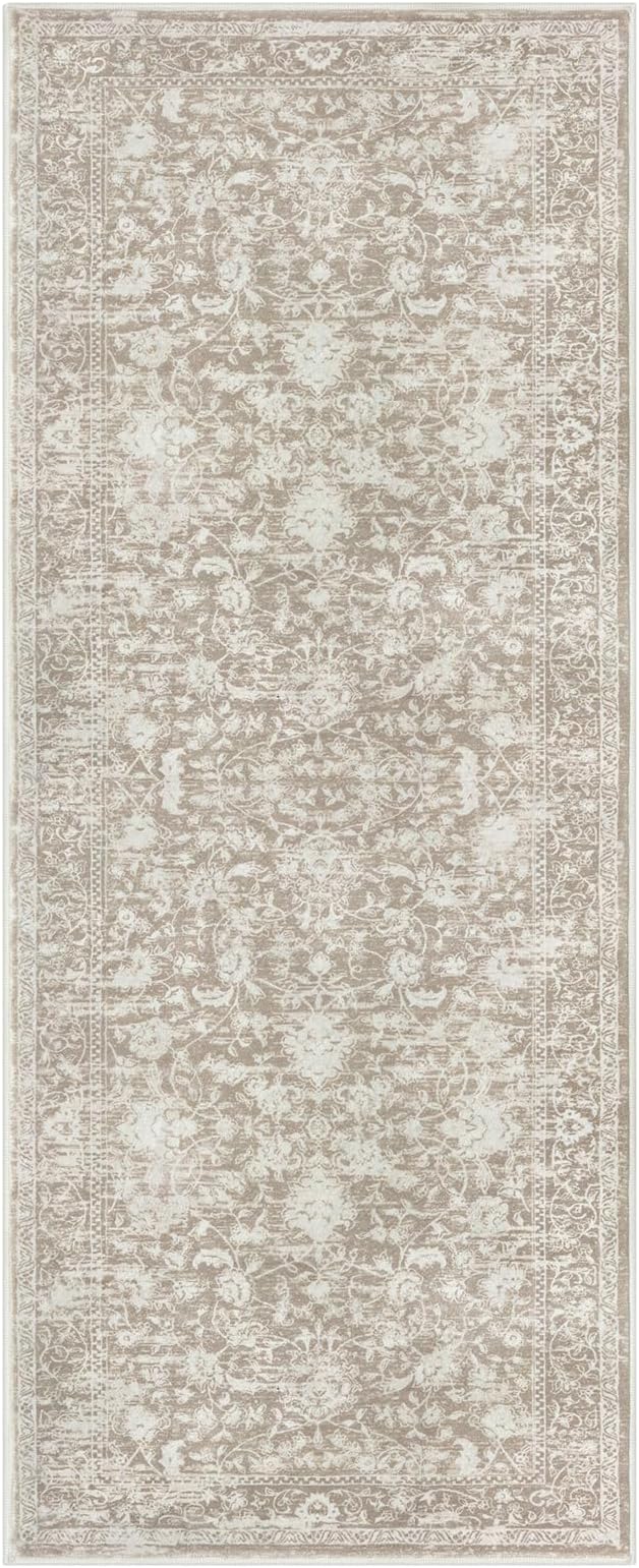 KILOCOCO Hallway Runner 2x5 Kitchen Runner Rug Printed Vintage Floral Washable Non-Slip Runners for Hallways Laundry Room Rugs Distressed Boho Rug for Bedroom, Beige