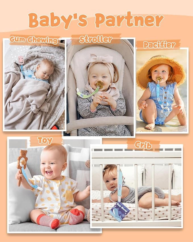 Babygoal Neutral Pacifier Clips, 6 Pack Binky Paci Holder Leashes for Baby Boys and Girls Fits for Most Pacifier, Binkie Styles & Baby Teethers & Toys and Gift