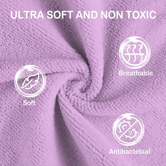 Viviland Baby Washcloths, Super Soft Baby Bath Towels for Newborn 24 Pack, Absorbent Face & Body Wash Cloth for Baby Girl, Purple-Rabbit Pattern, 9 x 9 inch