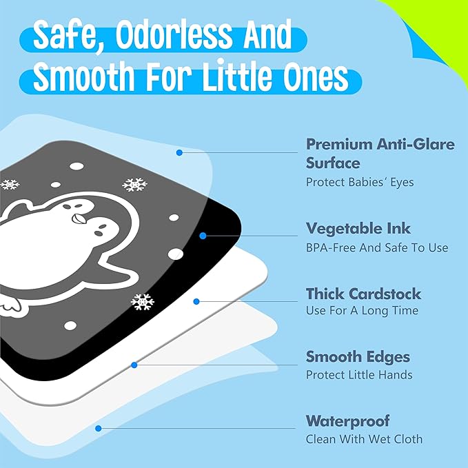 20 PCS Baby Visual Stimulus Cards, Double-Sided High Contrast Black and White Flashcards Visual Sensory Development Montessori Cards Set for Newborn Boy Girl Baby 0-3 Months Tummy Time (5.9” X 5.9”)