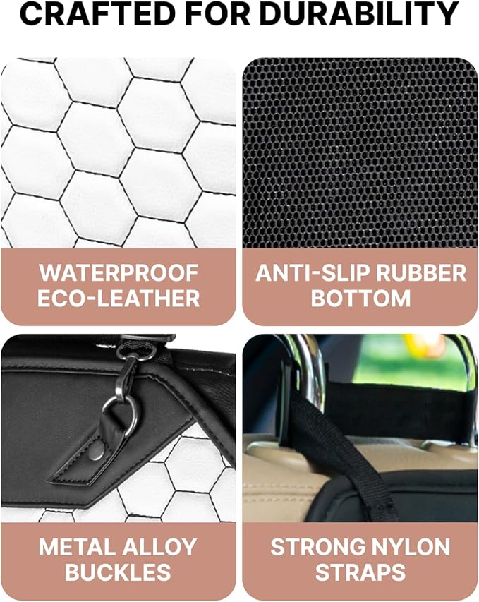 Premium Leather Car Seat Protector for Child Car Seat Cover from Dirt Scratches (White Set Kick Mat+Seat Protector)