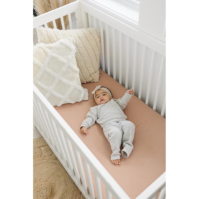 Konssy Muslin Crib Sheets 2 PCS 100% Cotton Baby Crib Sheets for Standard Crib Mattress (28" x 52"), Soft and Breathable for Boys, Girls (Toffee, Flourish)