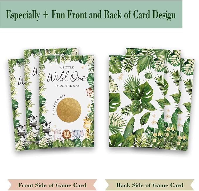 SRIHBET Safari Scratch Off Game Cards (50Pack), Forest Animals Baby Shower Game, Neutral Boy or Girl Event Theme Raffle Tickets Drawing Prizes Favors