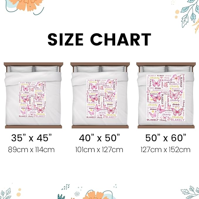 Personalized Baby Blanket for Girls Butterfly Custom Baby Blankets with Name Dotted Backing Customized Gifts for New Mom Customize Baby Blanket for Kids Newborn Birthday