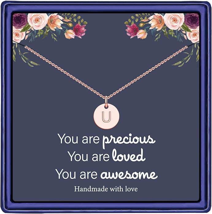 Hidepoo Disc Initial Necklace Gifts for Girls - 14K Gold Filled/Rose Gold/S925 Sterling Silver Disc Initial Necklaces Personalized Birthday Gift Tiny Initial Necklace Jewelry for Girls Women