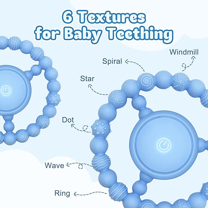 Vibrating Sensory Chew Toy for Babies & Autism Support - USB Rechargeable Baby Teething Toy with 3 Vibration Modes, Safe Silicone Chewers for Toddlers 6+ Months(Blue)