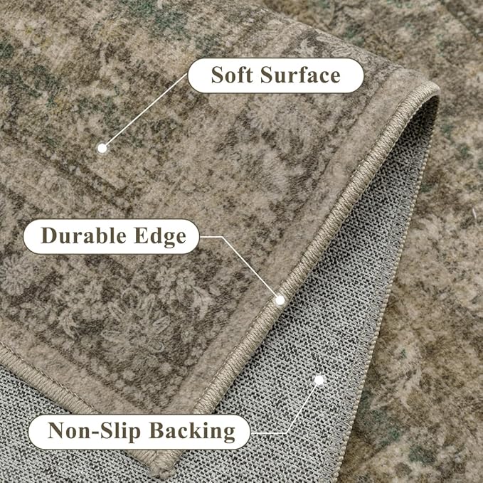 2x3 Brown Area Rug Washable Vintage Distressed Carpet Low Pile Entryway Door Mat Non Slip Indoor Soft Small Retro Entrance Throw Accent Rug for Kitchen Bathroom Bedroom Dining Living Room