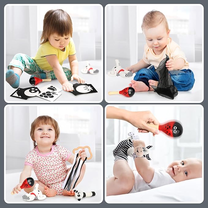 Joyreal High Contrast Baby Toys 0-6 Months, Black and White Sensory Toys for Newborn Brain Development, Montessori Infant Toys with 20 Cards