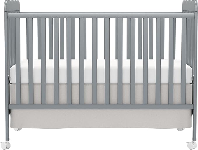 4 in 1 Convertible Baby Crib, Wooden Nursery Cribs Converts into Toddler Bed and Daybed, 3 Adjustable Base, Non-Toxic Finishes, Removable Wheels (Steel Grey)