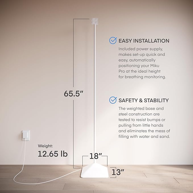 Miku Pro Upgraded Smart Baby Monitor with Camera, Wall Mount and Floor Stand, Real-Time Breathing and Sleep Tracking, Contact-Free Alerts, Sleep Analytics for Infants, Requires Paid Membership