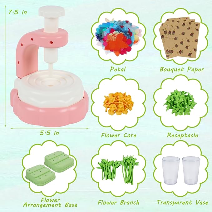 Glintoper Fabric Flower Craft Kit for Kids, DIY Bouquet Maker Toys Birthday Gift for Toddler Girls Age 4 5 6 7 8 9, Xmas Gifts for Preschool Girls, Educational Crafts Handmade DIY Activity Set