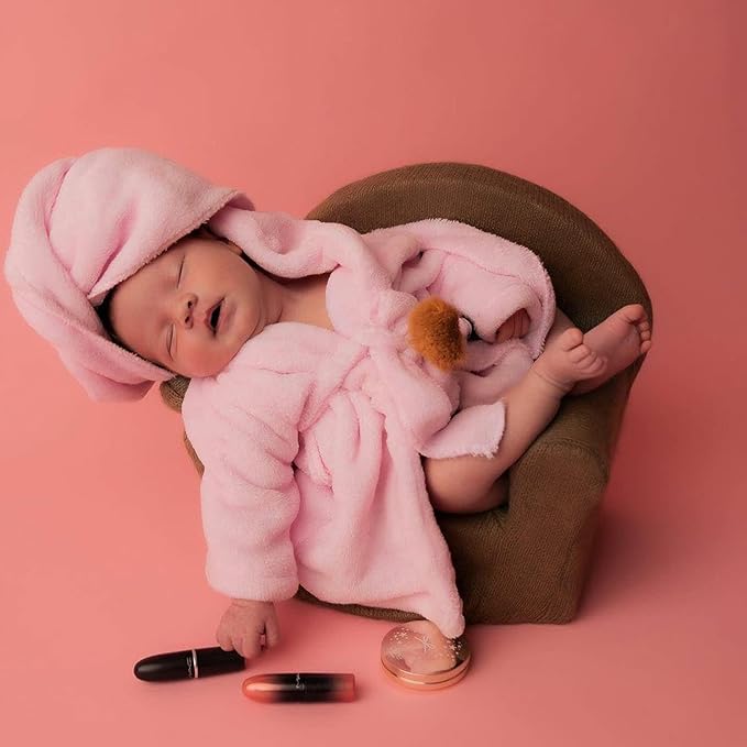 M&G House Newborn Photography Props Bathrobe Outfits Girl Baby Robe Bath Towel Costume Sets 0-6 Months(Pink)