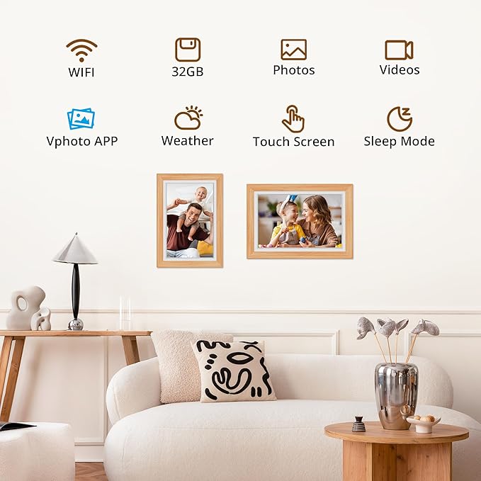 Dragon Touch Digital Picture Frame WiFi 10 inch IPS Touch Screen Digital Photo Frame Display, 32GB Storage, Auto-Rotate, Share Photos via App, Email, Cloud, Classic 10 Brown