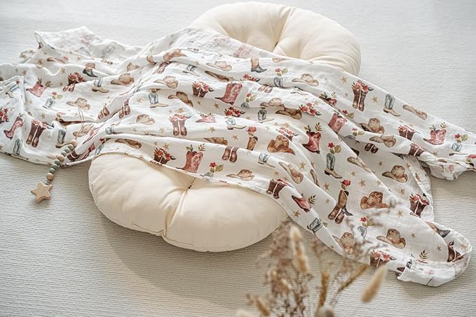 ittle Jump Muslin Swaddle Blankets for Boys Girls, 2 Pack Receiving Baby Blanket Large 47 x 47 inches, Soft Breathable Swaddling Wrap for Unisex Newborn (2 Pack Cow Girls)