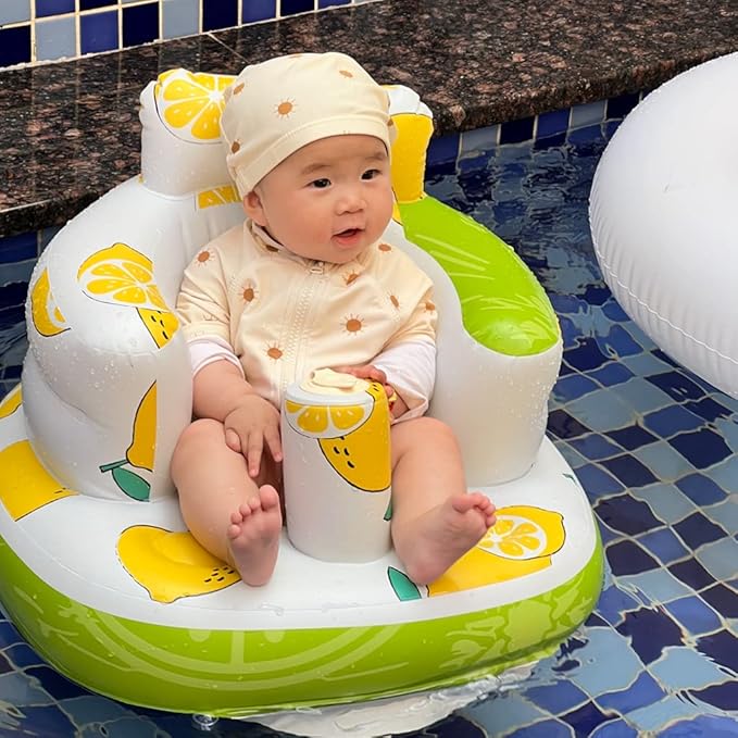 Inflatable Baby Seat, Inflatable Baby Chair for Babies 3 Months and Up, Summer Blow Up Chair with Built in Air Pump, Infant Floor Seats for Learning to Sit, Palying, Camping, Lemon