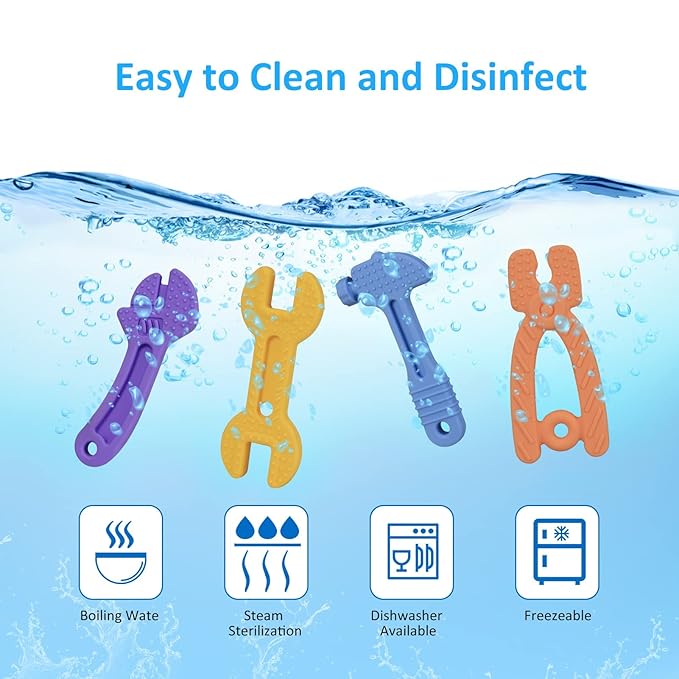 Haili Baby Teething Toys, Baby Teethers for 3-6 Months, Freezer BPA Free Silicone Teethers for Babies 6-12 Months 0-6 Months, Hammer Wrench Spanner Pliers Shape Teether Chew Toys