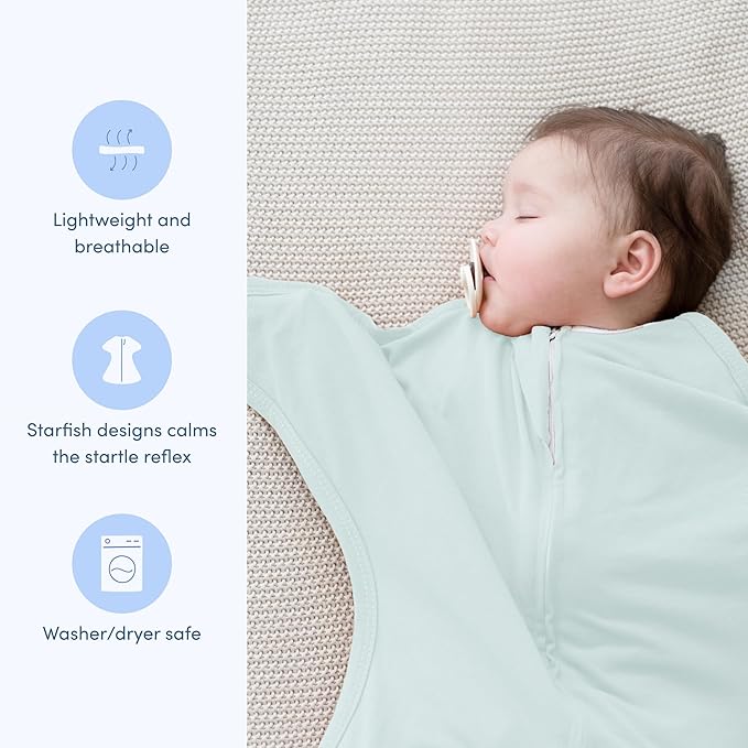 SleepingBaby Zipadee-Zip Transition Swaddle - Cozy Baby Swaddle Blanket with Zipper Convenience - Roomy Wearable Blanket for Easy Diaper Changes - Classic Mint, Medium (6-12 Month)