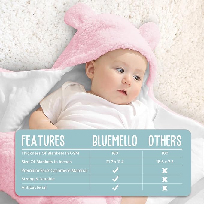 BlueMello Baby Swaddle Blanket | Ultra-Soft Plush Essential for Infants 0-6 Months | Receiving Swaddling Wrap Pink | Ideal Newborn Registry and Toddler Boy Accessories | Perfect Baby Girl Shower Gift