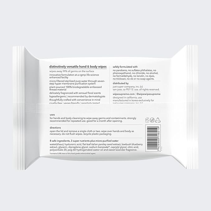Wipesupreme Compostable Hand & Body Wipes, Hypoallergenic for Sensitive Skin, EWG Verified, Moisturizing with Hyaluronic Acid, Babies to Adults | Travel, 100 Count (4 Pack)
