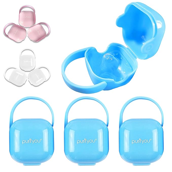 purifyou PurePouch BPA-Free Pacifier and Nipple Shield Cases - Set of 3 Baby Blue | Case for Diaper Bag & Stroller | Pacifier Box for Travel | Keeps Baby’s Binkies Clean and Accessible