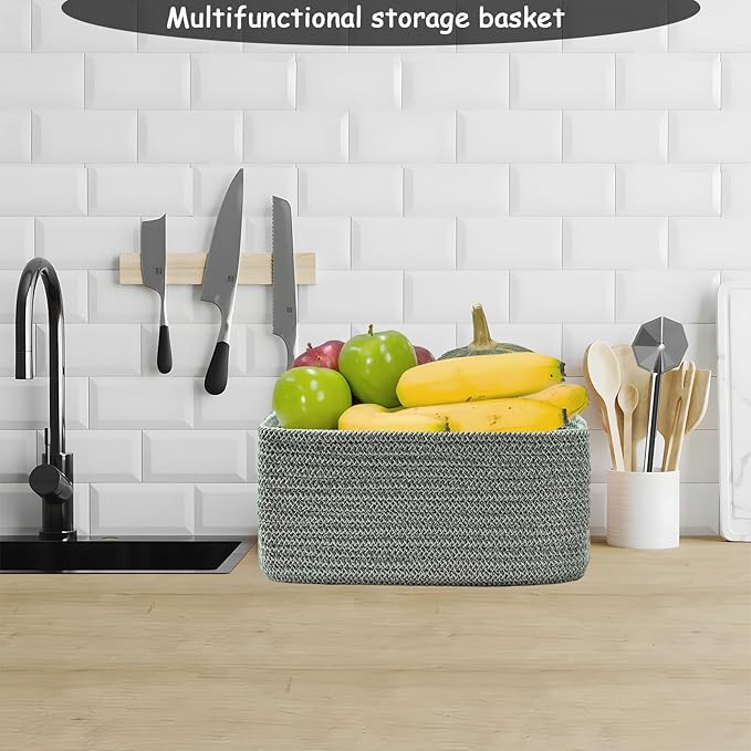 COMFY-HOMI 13" x 8.5" x 5.1"Storage Baskets for Organizing | Cotton Rope Woven Basket | Toy Storage Bin Box | Basket for Shelves, Closet Organizer Bin, Decorative Closet Shelf, 3 Pack, Green