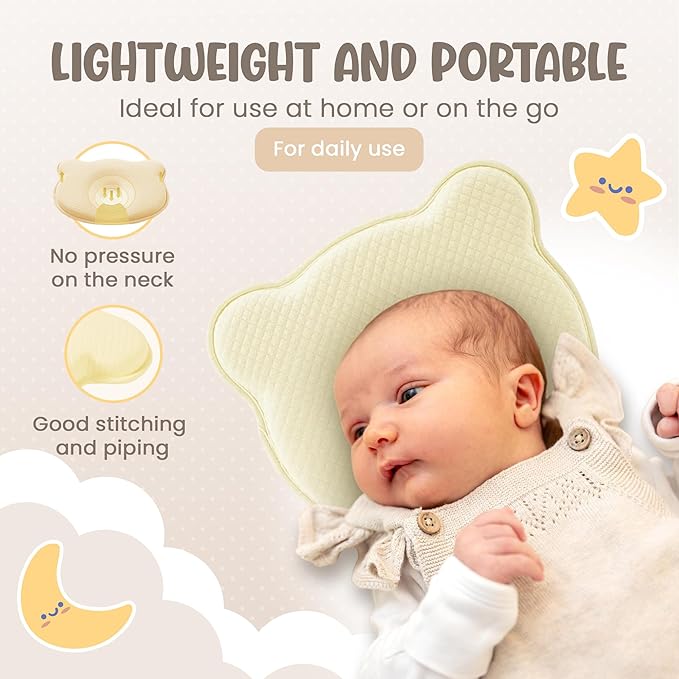 Soft and Breathable Pillow with Memory Foam and Bear Design (Soft Yellow)