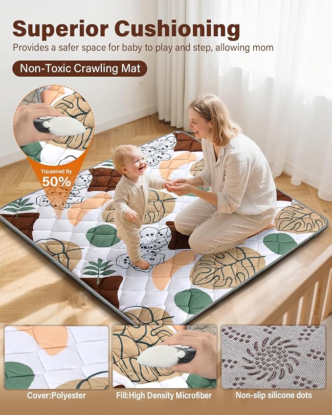 Baby Play Mat, Non-Slip Baby Mat for Floor, Soft Thicker Playpen Mat, Portable Playmat, Crawling Mat for Babies, Toddlers & Infants to Play and Learn( 50"x50")
