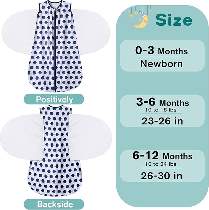 Newborn Sleep Sack Baby Swaddle,3-Way Adjustable Wearable Blanket,100% Rayon Cotton Swaddling Sleeping Bag,TOG 0.5 (Soccer & Triangles, 0-3 Months)