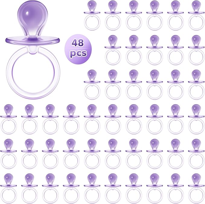 Jetec 48 Pieces 2.5 Inch Acrylic Baby Pacifiers Gender Reveal Party Decorations for DIY Baby Shower Birthday Party Favors(Purple)