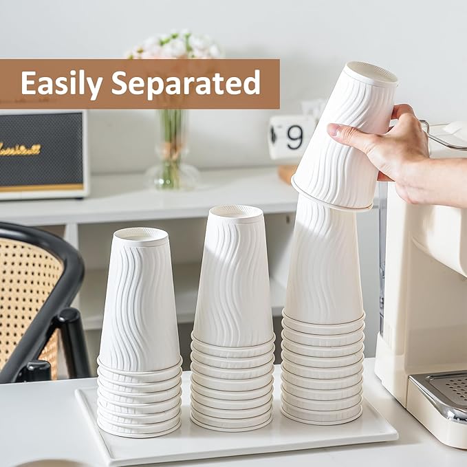 12 oz Coffee Cups 120 Pack, Disposable Coffee Cups 12 oz Paper Cups - Insulated Paper Coffee Cups Fancy Hot Cup for Hot/Cold Drinks, Wedding/Baby Shower/Office, White
