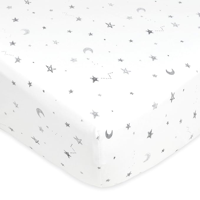 American Baby Company 3 Pack 100% Natural Cotton Fitted Crib Sheets 52" x 28" - Soft, Breathable, Hypoallergenic & Gentle Toddler Bed Sheets, Gray Stars/Gray/White, Neutral for Boys & Girls