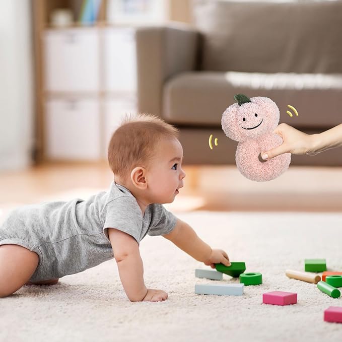 Baby Pumpkin Soft Rattle Toy, Plush Pumpkin Infant Shaker Rattle Easy-Grasp Stuffed Animal Toy, Gifts for Newborns Babies Toddlers Boys Girls, Pink, 6 Inches