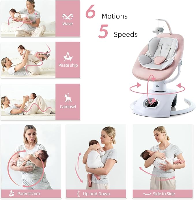 Baby Swing for Infants Electric Automatic Multi Motion Newborn for Girl & Boy with Remote Control, 5 Speed, 13 Melodies, Pink