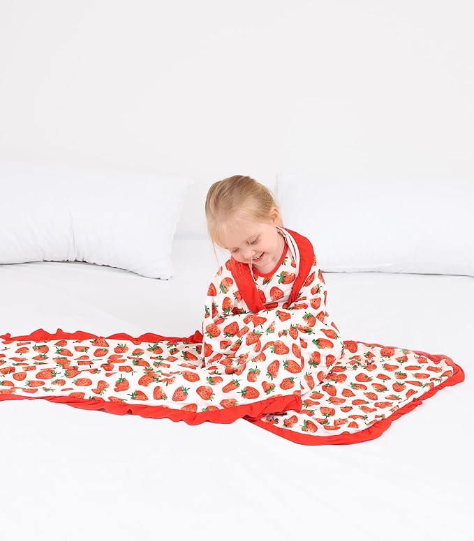 Premium Baby Blanket for Girls, Stretchy Quilt, Soft Crib Bedding for Newborn Baby and Toddler, Ruffle Nursery Blanket for Kids, Viscose Made from Bamboo, 50''x50'' Strawberry